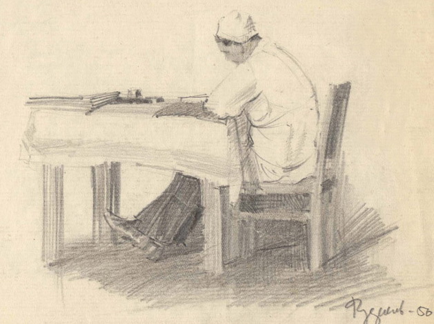 Лагерный врач. Рисунок М. З. Рудакова.